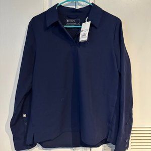 Figs Navy Nala Long Sleeve Polo Scrub Top